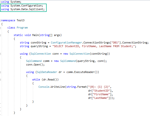 C# で SqlDataReader を使って SQL Server データベースから値を取得する 2