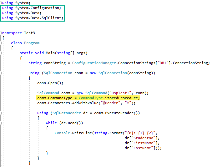 C# でストアードプロシージャの結果を SqlDataReader を使って取得する 3